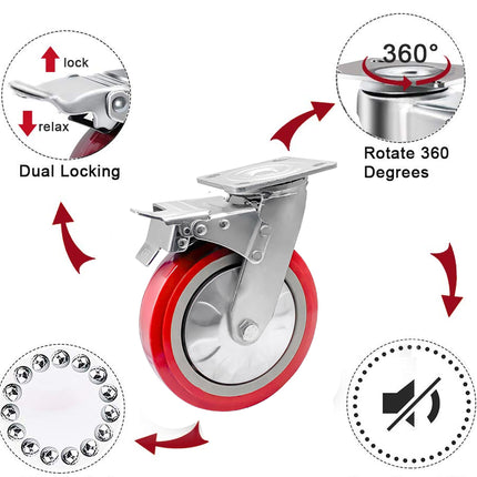 Red caster wheel with features highlighted on a white background