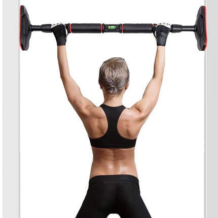 Person lifting a barbell above their head against a white background