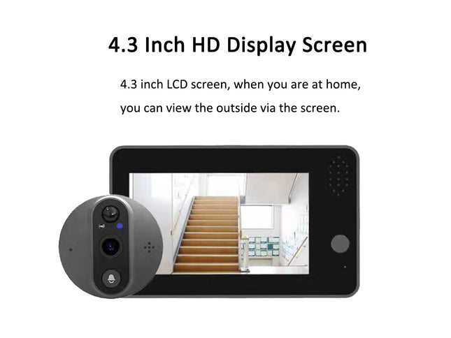 4.3 inch HD display screen with a camera and screen showing an indoor view.