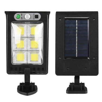 Solar-powered outdoor light with LED lights and solar panel on a white background