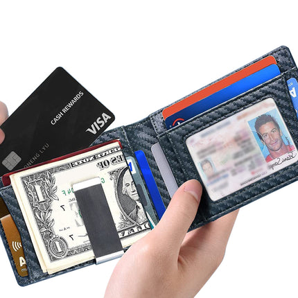 Person holding a wallet with various cards and money