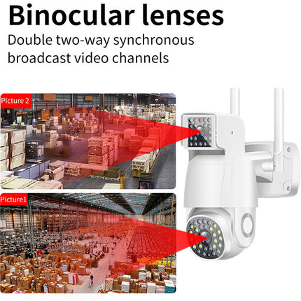 Binocular lenses with video feed display on a white background