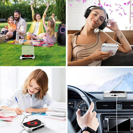 Collage of a portable music player in various settings with people using it.