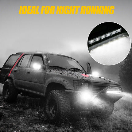 Off-road vehicle with fog lights on a dark background, highlighting 'Ideal for Night Running'.