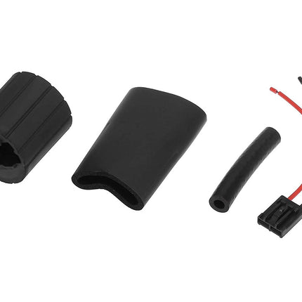 Set of black mechanical components on a white background