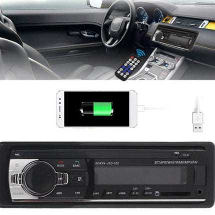 Car stereo system with smartphone and charging cable displayed on a white background