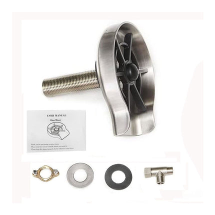 A stainless steel mounting bracket kit with a threaded bolt, a T-fitting, washers, and a small instruction manual on a white background.
