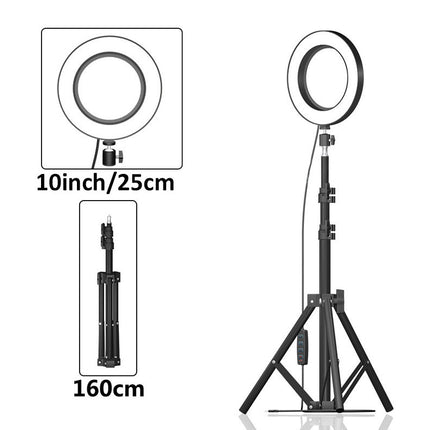 10-inch ring light with stand on a white background