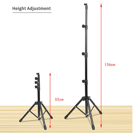 Two height-adjustable stands with measurements on a white background
