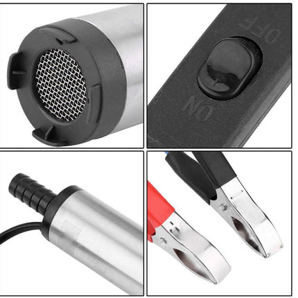 Collage of a metal device with various components including a mesh filter, switch, and clamps.