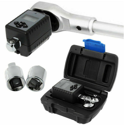 Digital torque wrench set with case on a white background