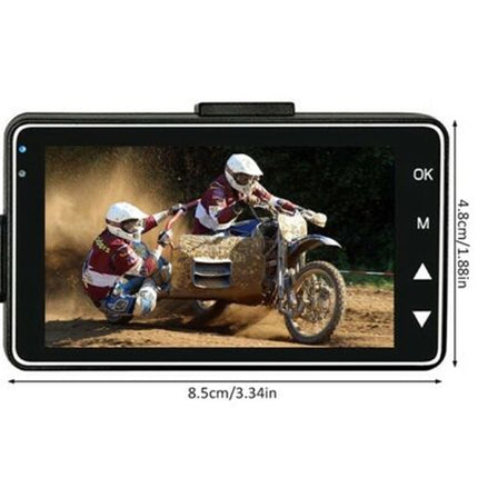 Display of a motorcycle and sidecar on a screen with dimensions indicated.