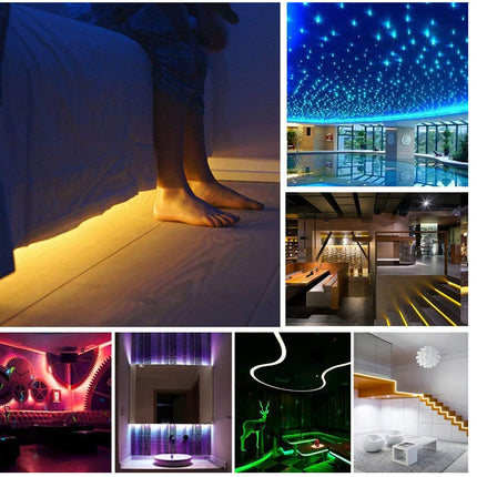 Collage of various indoor lighting setups including floor lights, ceiling lights, and room lighting.