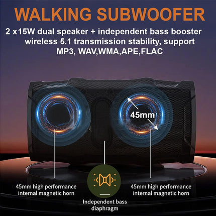 Magnetic Golf Bluetooth Speaker - IP67 Waterproof with TWS Stereo | 30W Portable Sound with 36H Playtime Built-in Torch & Bike Mount Black