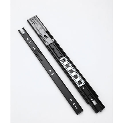 Two black drawer slides on a white background