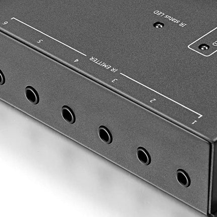 Black electronic device with multiple ports on a white background