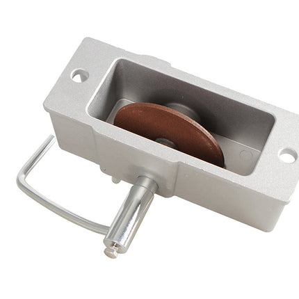 Metal pulley system on a white background