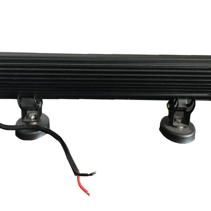Black LED light bar with mounting brackets on a white background