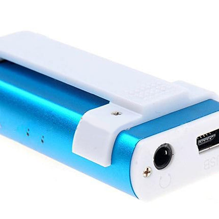 Blue and white electronic device with ports on a white background