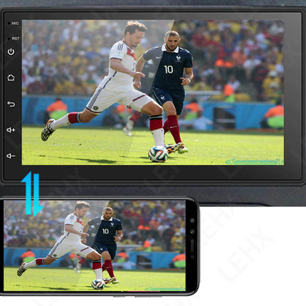 Two screens displaying a soccer match with players on a field.