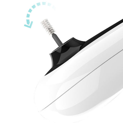 Close-up of a white electronic device with a black component on a white background