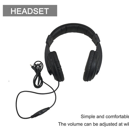 Black headset with adjustable volume on a white background