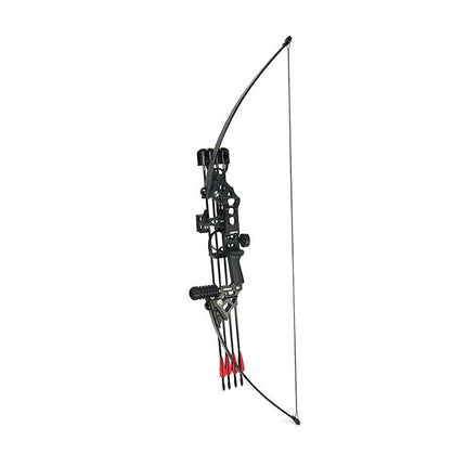 Black archery bow with arrows on a white background