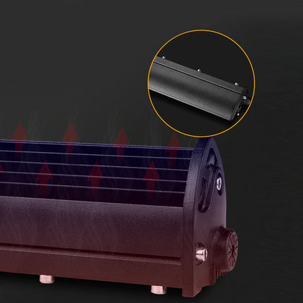 Black electric heater with flame effect on a dark background