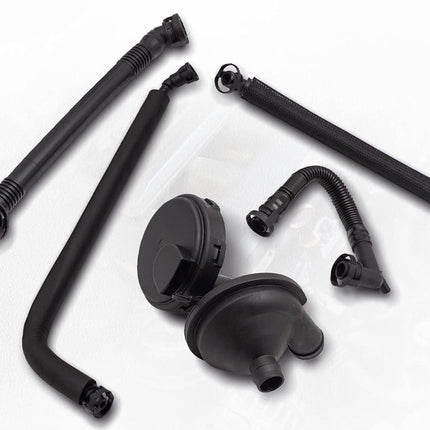 Set of black mechanical parts on a white background