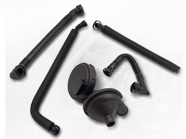 Set of black mechanical parts on a white background