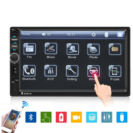 Car multimedia system with touch screen interface on a white background