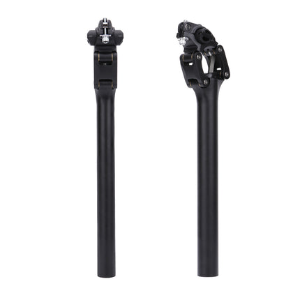 Two black bicycle seatposts on a white background