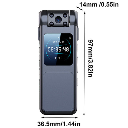 Black digital voice recorder with dimensions labeled on a white background