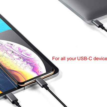 Smartphone and tablet connected to a charging cable with text 'For all your USB-C devices.'