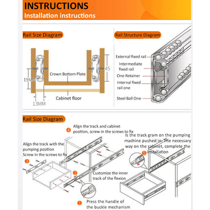 Installation instructions for a rail system with diagrams and text on a white background.