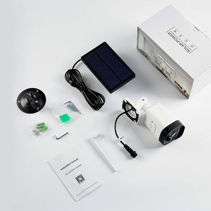 Collection of electronic components and a solar panel on a white background