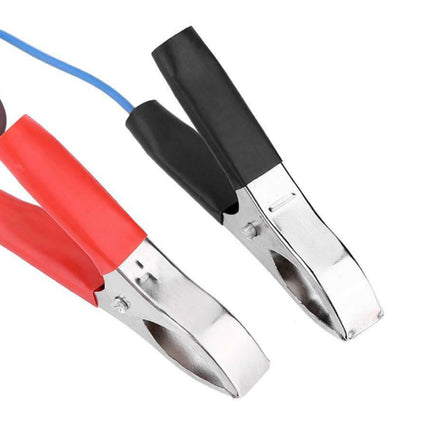 Two jump starter clamps, one red and one black, on a white background.