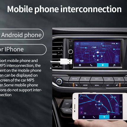 Car multimedia system with mobile phone interconnection feature for Android and iPhone.