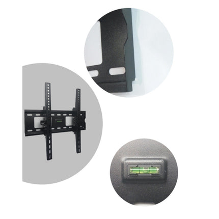 Collage of a TV wall mount bracket with close-up details on a white background