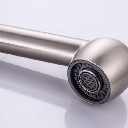 Metallic kitchen faucet on a white background