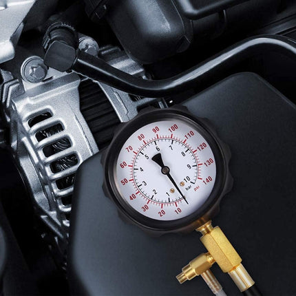 Pressure gauge attached to a motorcycle tire