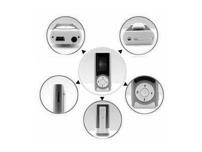 Illustration of various portable music players on a white background