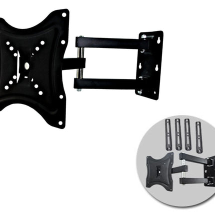 Black TV wall mount with additional brackets on a white background