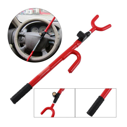 Red car jack with black handles on a white background