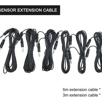 Sensor extension cables with different lengths on a white background