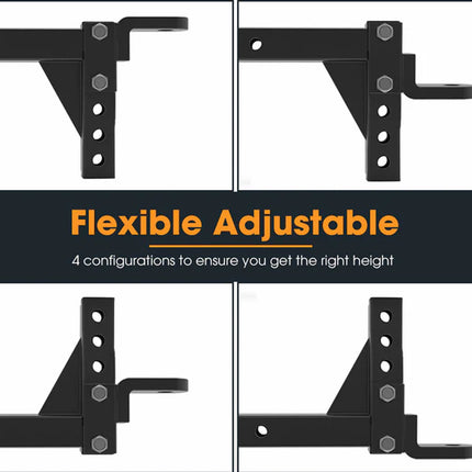 Black adjustable bracket with text on a white background