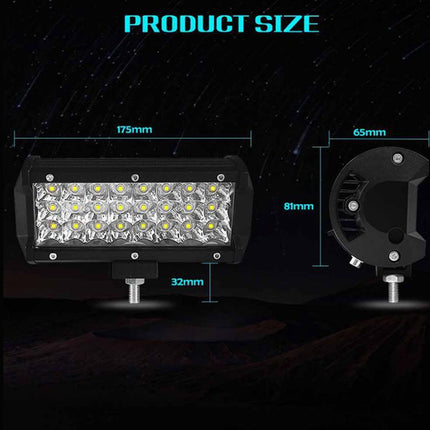 Measurement chart of a LED light bar with dimensions on a dark background