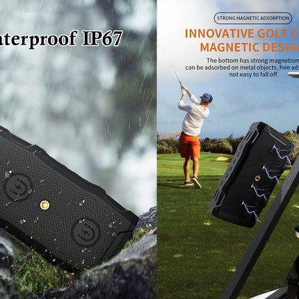 Magnetic Golf Bluetooth Speaker - IP67 Waterproof with TWS Stereo | 30W Portable Sound with 36H Playtime Built-in Torch & Bike Mount Black