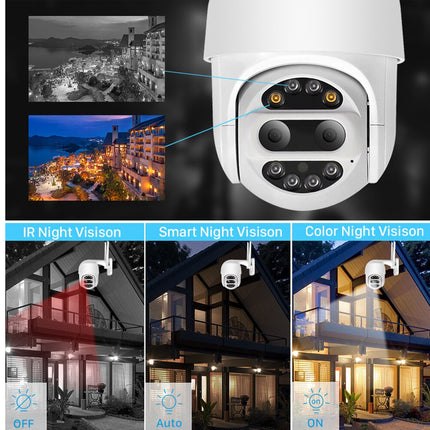 Security camera with night vision features displayed on a dark background