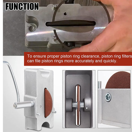 Piston ring filter tool with text explaining its function